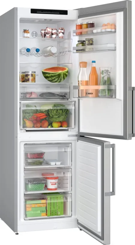 Réfrigérateur-congélateur Bosch Série 4 KGN36VIBT A Réfrigérateur-congélateur Bosch Série 4 KGN36VIBT pose libre avec compartiment congélateur inférieur, 186 x 60 cm, inox (avec traitement anti-traces de doigts)