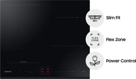 Plaque à induction Samsung NZ64B5045GK 60 cm Slim Fit Flex Zone, 4 zones de cuisson, limiteur de puissance WiFi