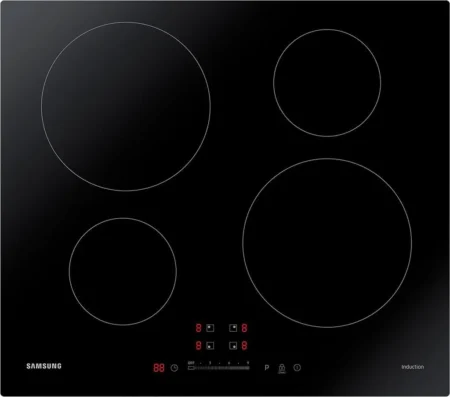 Samsung NZ64H37075K Plaque de cuisson à induction Samsung NZ64H37075K, pose libre, vitrocéramique, 60 cm de large, commandes tactiles, QuickStop, châssis en acier inoxydable, noire